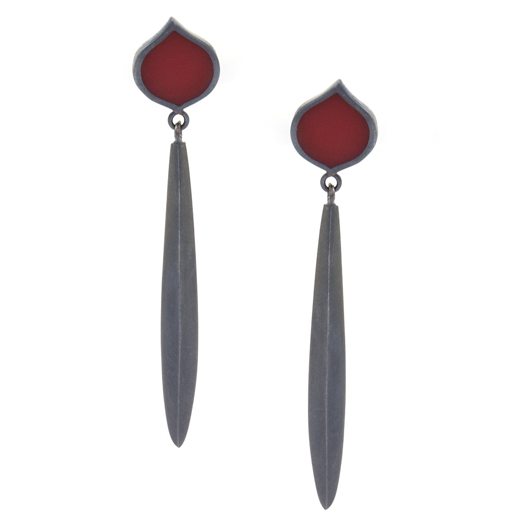 Red Curve Drop Earrings -  READY TO SHIP